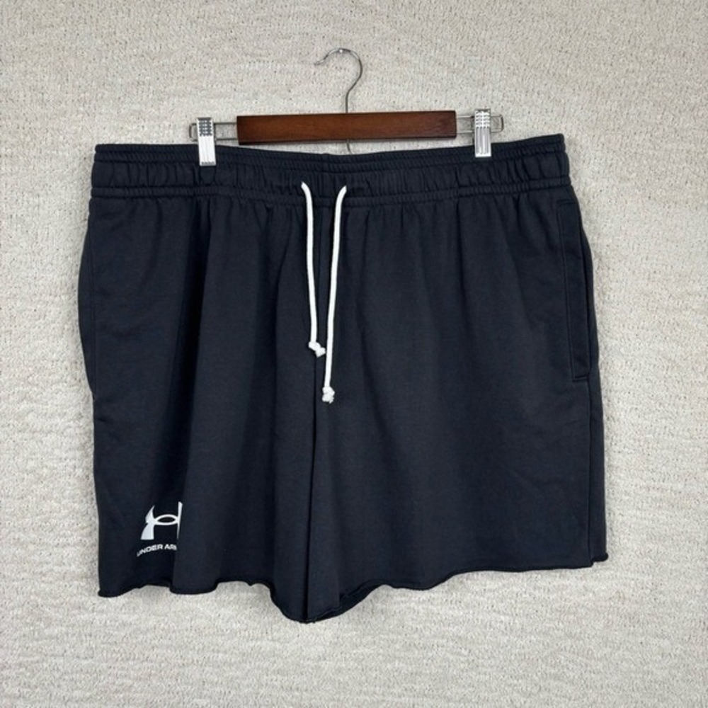Under Armour Shorts Mens Lg Black Rival Terry 6" Short‎ Loose Fit Elastic Waist